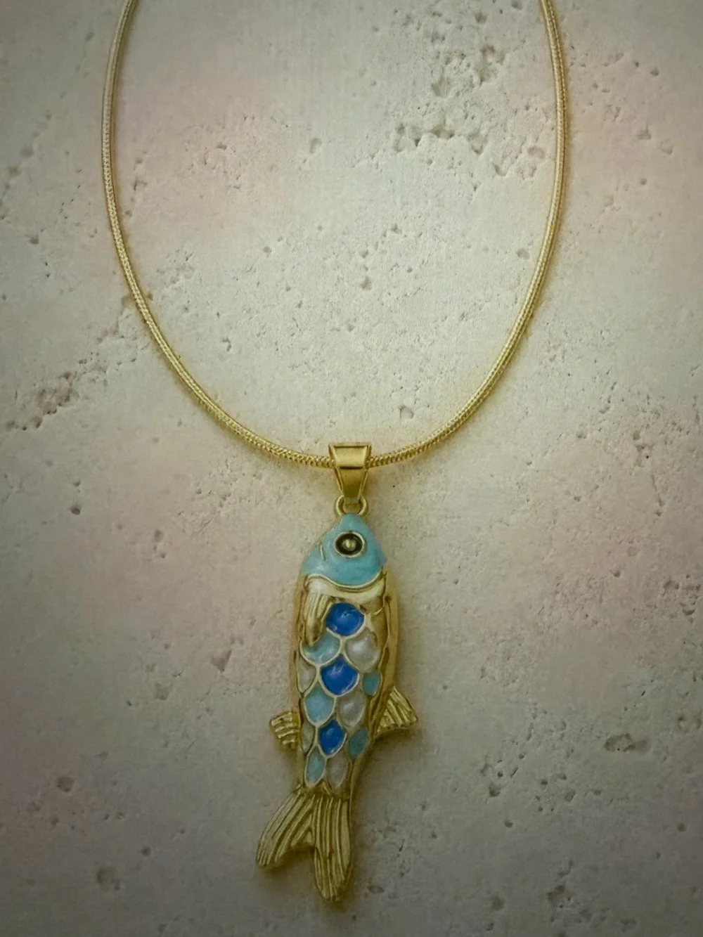 Elan 18 Kt Gold Plated Blue Fish Pendant Necklace - 18 inches - NEW